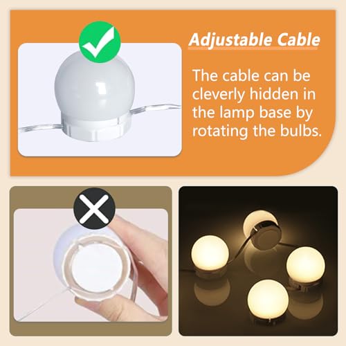 Hollywood Mirror Lights with USB Cable, 3 Colours Changing & 10 Levels Brightness, Stick on Vanity Mirror - Image 3