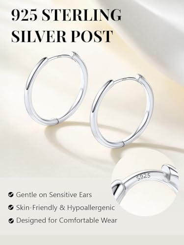 Image of Silvora 14K Gold Plated Huggie Hoop Earrings for Women, Small Sterling Silver Hoops, Hypoallergenic Cartilage Earrings for Sensitive Ears 8 /10 /12 /14 /16 /18 /20MM