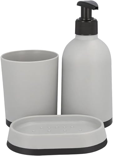 3-Piece Bathroom Accessory Set, Grey with Black Accents