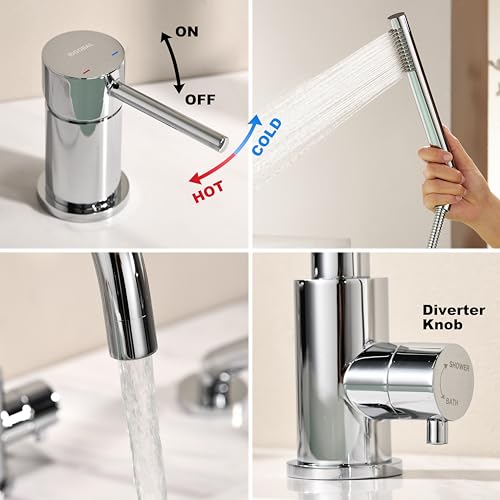 RIGOBAL High Flow Deck Mount Tub Faucet with Sprayer Chrome Bathtub Faucets Brass Tub Filler Bathroom Faucets with Handheld Shower Roman by RIGOBAL - Used condition - Image 6