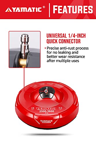 Yamatic 15" 3600Psi Pressure Washer Surface Cleaner With 2 Extension Wands, Professional Upgrade Power Washer Surface Cleaner, Pressure Washer Attachment For Driveway, Floor, Patio, Deck(Red) #TOP4