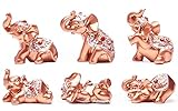Cafolo Set of 6 pcs Gold Color Lucky Elephants Statues Feng Shui Figurine For Home & Office Decor Housewarming Birthday Congratulatory Holiday Gift