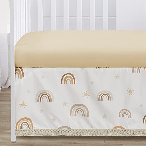 Sweet Jojo Designs Neutral Boho Rainbow Baby Girl Boy Unisex Nursery Crib Bedding Set Mustard Yellow Pumpkin Orange Bohemian Sunshine Modern Macrame Tassel Fringe Vintage Beige Gold Taupe Tan - 4Pc #TOP3