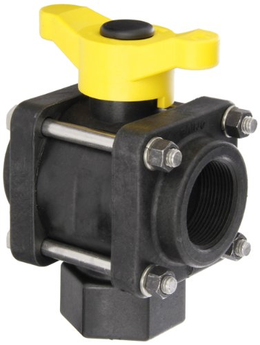 Banjo V150BL Polypropylene Bottom Load Ball Valve, Three Piece, Three Way, Full Port, 1-1/2