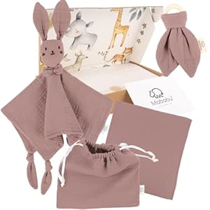 Mababu Baby Geschenkset zur Geburt – Schmusetuch, Beißring, Spucktuch, Tasche- 100% Bio-Baumwolle – GOTS – Ideales…