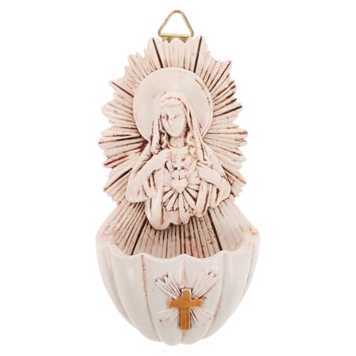 Amosfun Decorazione Da Parete Per Acquasantiera in Resina 4.7X1.4X2.4 Pollici Accessorio Per Ingresso Casa Cattolica Regalo Per Prima Comunione E Cresima Decorazione Murale Sacra