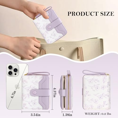 BIAOTIE Wallet for Women Cute Floral Flower Wallet RFID Credit Card Holder Purse Small Bifold Zipper Coin Pocket Purse with ID Windows (Lavender)3