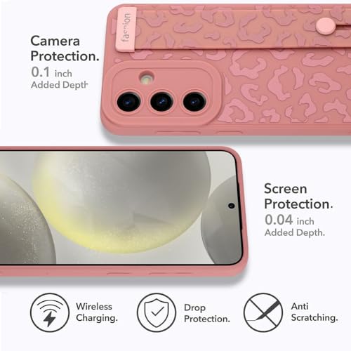 Image of Compatible with Samsung Galaxy S24 Plus Case with Strap Wrist Pink | Cheetah Print Shockproof Soft TPU Protective Cover for Women Girls, Slim Anti Scratch Case 6.7 Inch, Pink