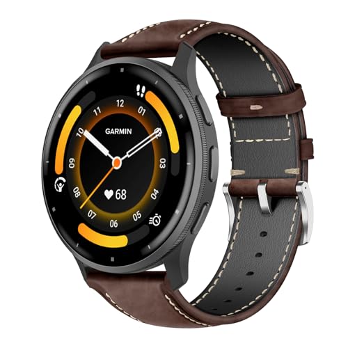 MaEiol 22mm Leder Armband für Garmin Venu 4/Venu 3 45mm / Garmin Forerunner 570 47mm /Forerunner 265/255/255 Music/vivoactive 4, Lederarmband Ersatzarmband Armbänder Uhrenarmband - Dunkelbraun