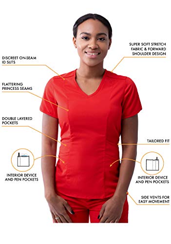 Adar Pro Modern Athletic Scrub Set For Women - Modern V-Neck Scrub Top & Yoga Jogger Scrub Pants - P9500 - Apple - M #TOP2