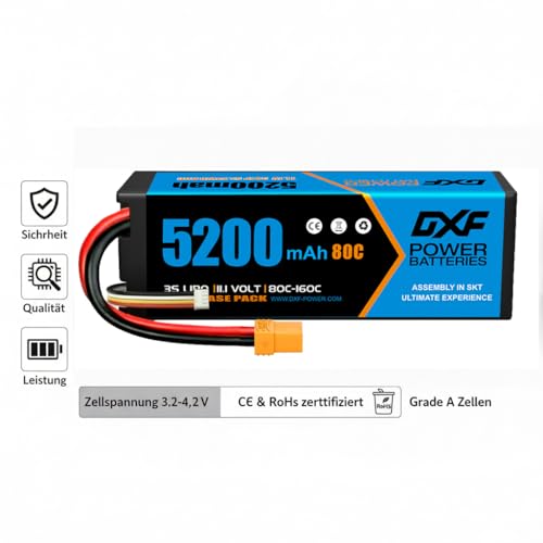 DXF 2Pack 5200mAh 11.1V 80C 3S LiPo Battery XT90, Premium Grade Hardcase High Discharge RC Battery Pack for Helicopter Airplane Boat Car Truck Buggy Crawler Drone FPV Racing 1/8 1/10 Scale - Image 4