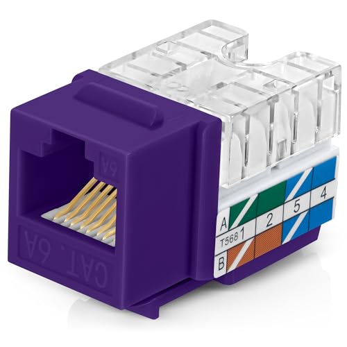 Image of Everest 90 Degree RJ45 Cat6A Keystone Jacks Slim Profile 50-Pack Purple