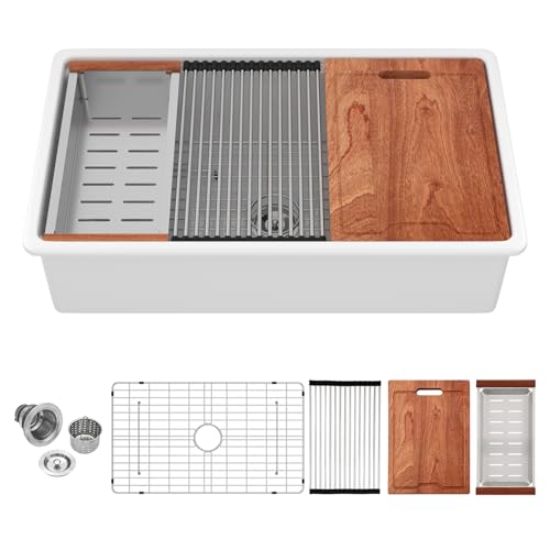 Logmey 33 Inch White Undermount Workstation Kitchen Sink