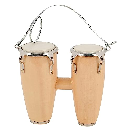 Broadway Gifts 2.8" Natural Brown Wood and Brass Double Conga Drum Ornament Decoration - Thumbnail 2