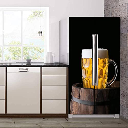 Bspwirfnzpl Self Adhesive Vinyl Refrigerator Wrap Set Cold Glass Craft Beer Old Wooden Barrel Door Mural Sticker Removable Fridge Sticker Gift For Wine Lovers Peel And Stick Kitchen Bar Decor #TOP1