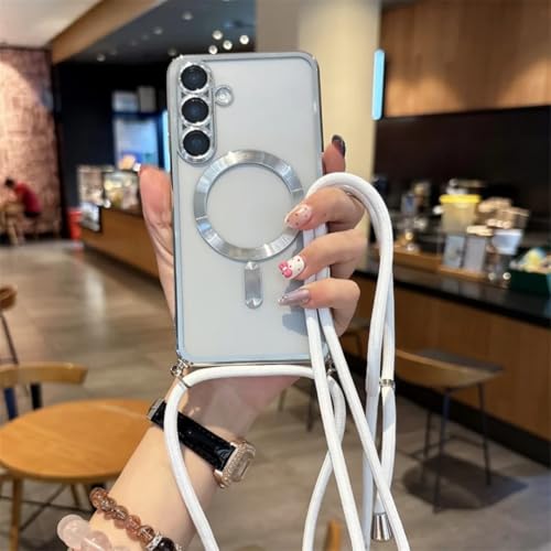 Étui de protection Samsung A06 argent magnétique anti-chute doté d'une lanière