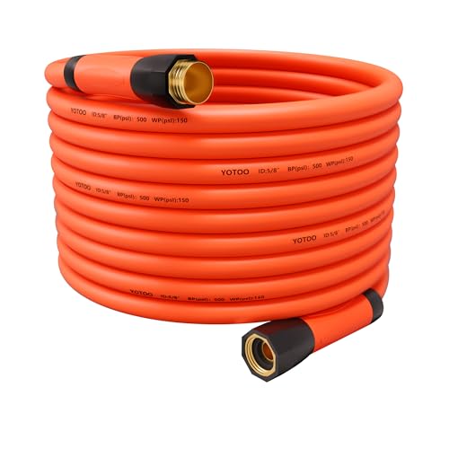 YOTOO Heavy Duty Hybrid Garden Water Hose 5/8-Inch by 100-Feet 150 PSI Kink Resistant, Flexible with Swivel Grip Handle and 3/4" GHT Solid Brass Fittings, Orange