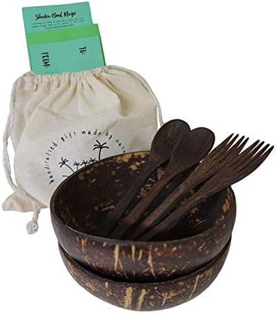 Shaka Natural Coconut Acai Bowls, Wooden Spoons, Forks with Greeting Card and Healthy Recipe (Set of 2)