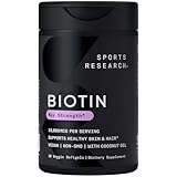 Sports Research® Biotin 10,000mcg with Organic Coconut Oil - Biotin (Vitamin B7) for Healthy Skin and Hair Support* - for Women and Men - Vegan, Non-GMO, Gluten & Soy-Free - 30 Veggie Softgels