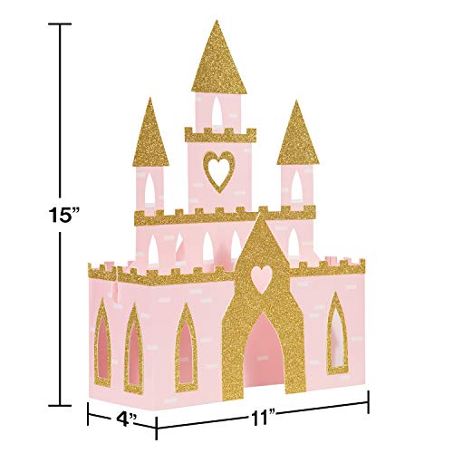 Creative Converting 3D Glittery Castle Centerpiece | Pink | 1 Pc. Light Pink And Glitter Gold #TOP1