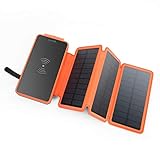 XIYIHOO Solar Power Bank 20000mAh,Solar Ladegerät Wireless Ladegerät Kompatibel Qi-fähige Telefone & Dual Ports 2.1A Ausgang Smartphones für Camping Travel (Orange)