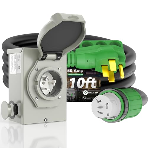 RVINGPRO 50 Amp Generator Cord 10FT and Power Inlet Box Waterproof Combo Kit, NEMA 14-50P to SS2-50R Generator Extension Cord with NEMA SS2-50P Generator Inlet, ETL Listed