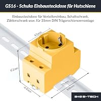 Schuko Steckdose [GS16] für Hutschiene 16A 230V 2P+E - Einbausteckdose für Verteilereinbau, Schaltschrank Zählerschrank Schutzkontaktsteckdose für 35mm DIN Trägerschienenmontage (Gelb) – Ansicht 2