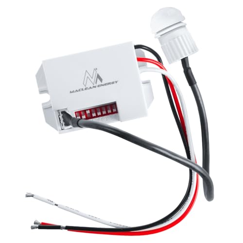 Maclean Czujnik ruchu PIR z zewnętrzną sondą 12-24 V DC | kąt wykrywania 360° regulowany czułość i czas świecenia | Kompatybilny z lampami LED, montaż ścienny i sufitowy IP20, MCE32 V