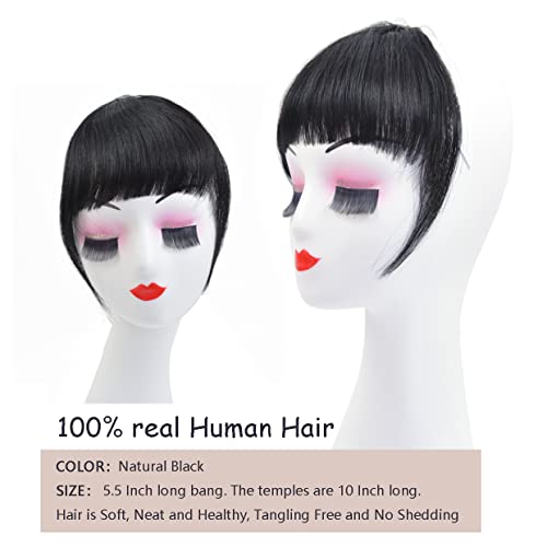 Clip in Bangs 100% Human Hair in Hair extensions Fringe with Temples Clip Hairpieces for Party and Daily Wear(French Bangs,Natural Black) - Image 2