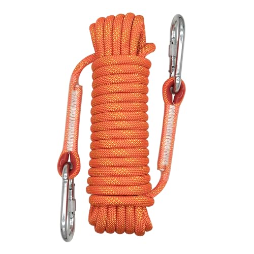 Cuerda de seguridad de nailon para exteriores, cuerda de escalada estática de 10 mm con mosquetón, buena para montañismo, camping, rescate, fuga de incendios, escalada en hielo, exploración (naranja,