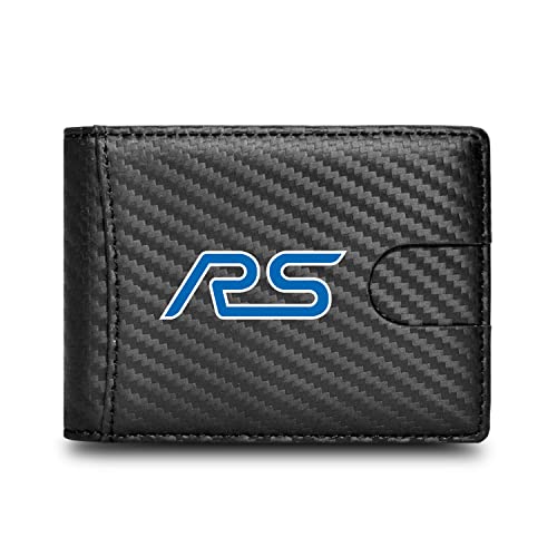 Ford Focus RS Black Slim Real Leather Carbon Fiber Patterns RFID Blocking Bi-fold Wallet