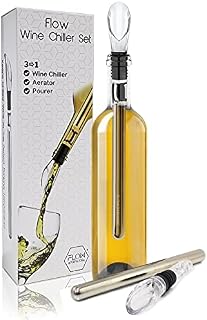 FLOW Barware Wine Cooler | 3-in-1 Wine Cooler Stick with Aerator & Drip Free Pourer | Stainless Steel Wine Chilling Rod | Rapid Wine Chilling Rod with Pourer | Single Bottle Wine Cooler