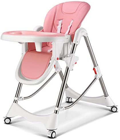 Sufei Adjustable High Chair Baby,Foldable Feeding Highchair Portable Booster Seat Table,6 Different Heights,Reclining, Removable Tray,Soft PU Cushion,Easy to Clean,Pink