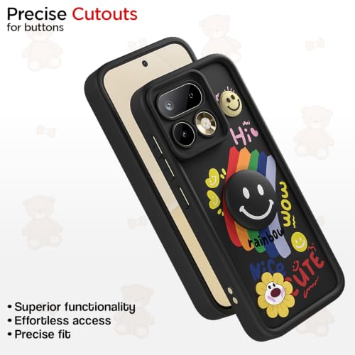 Image of Pikkme Back Cover for Realme 16 Pro 5G | Soft Silicone| Cute Rainbow Smile & 3D Cartoon Flower Design | Shockproof Raised Camera Protection Bumper Case (Black)
