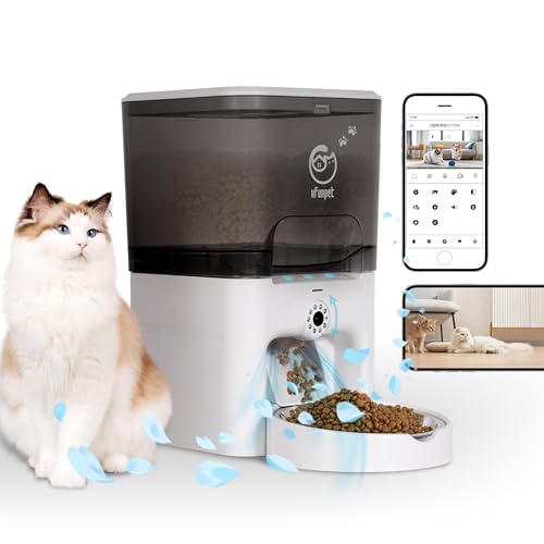 自動給餌器 猫 犬 カメラ付き 1080P HD ビデオスマホ WIFI遠隔操作 赤外線 餌不足感知 リモートレーザー遊び 双方向会話 リアルタイム映像15秒録音 定時定量 リモート手動給餌 2WAY給電 6L大容量 猫水飲み器 屋内屋外用 電池 コンセント給電可の商品画像（Amazon）