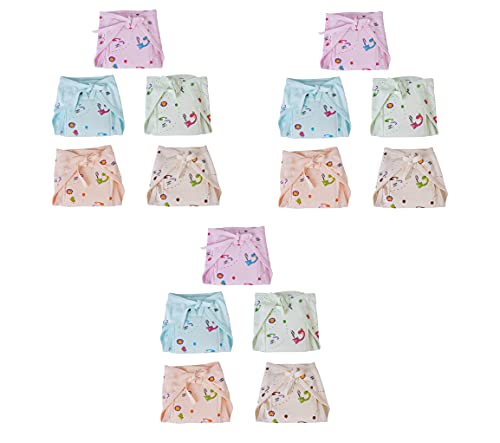 Image of Cotton Hosiery Washable & Reusable Adjustable Cloth Diaper With Insert Cushioned Padded Nappy Tying Langot For Babies- Pack of 15 Small (Multicolor)