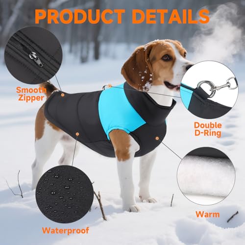 Ledeak Winter Warm Pet Hund Kleidung, Hundemantel Wasserdicht Winddichter, Hundejacke Wintermantel, Welpen Hunde Weste Bekleidung Kleidung, Winterjacke Baumwolle für Mittel und Kleine Hunde (Blau, M)