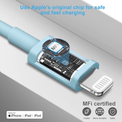 Image of Extra Long 10FT iPhone 14 13 12 Charger Fast Charging 20W PD USB C Wall Charger with Fast Charging Cable Compatible iPhone 14 /13 /12 /11 /Pro /Pro Max /Mini /Xs Max /XR /X, iPad - Blue