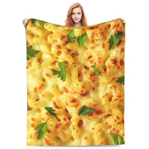 VODRM Mac and Cheese Blanket Funny Macaroni Pasta Real Food Throw Blankets Gifts for Kids Adults Lightweight Soft Fleece Cozy for Sofa Couch Bed Chair Room Birthday Decor 40x50in