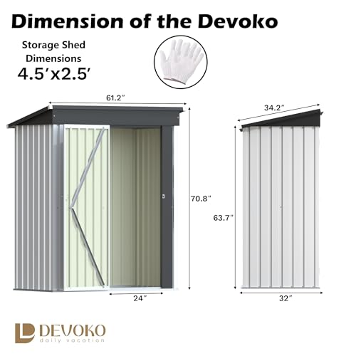 Image of Devoko Outdoor Storage Shed 5 x 3 FT Lockable Metal Garden Shed Steel Anti-Corrosion Storage House with Single Lockable Door for Backyard Outdoor Patio (White)