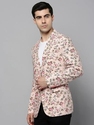 Image of SHOWOFFFF Men Printed Front-Open Casual Blazer | Notched Lapel Full Sleeves Cotton Blazer for Mens | Slim Fit Regular Length Blazer for Men's