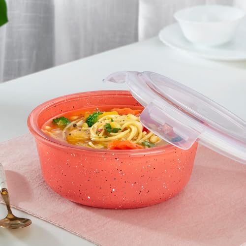 Image of Borosil 950 ml Kube Pink Food Storage Container with Air Tight Lid | Round Shape Borosilicate Glass Organiser | Microwave & Dishwasher Safe | For Fridge, Kitchen Storage