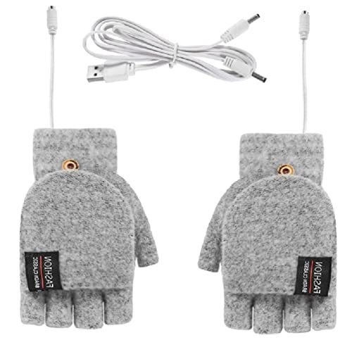 Chniafin Halbfinger-Handschuhe USB-beheizte Fingerlose warme Winterhandschuhe Dehnbare Strickfäustlinge für Damen und Herren Cover