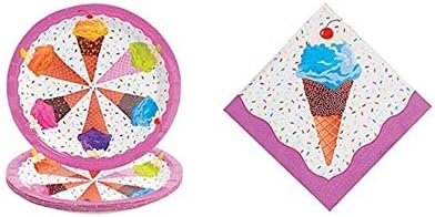 Ice Cream Party Kit - Birthday Party Supplies Set Ice Cream Theme Dinner Plates and Napkins
