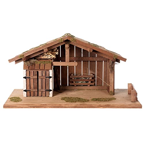Holyart etable crèche Nordique Bois mangeoire Mezzanine 30x60x30 cm pour santons 12 cm