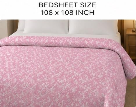 Image of Luxury Glace Cotton King Size Bedsheet with 2 Pillow Covers (108 x 108 Inch) | Soft & Breathable Fabric | Elegant Print Bed Sheet 3 Pc Bedding Set for Bedroom - Pink White Bail