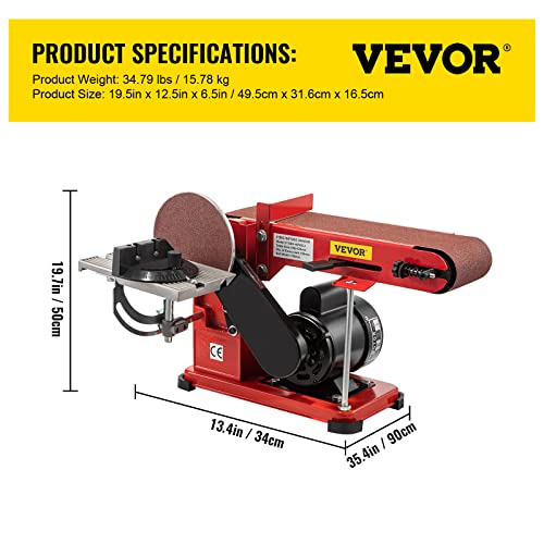 Vevor Belt Sander 4" X 36", Disc Combo Sander 6",Electric Adjustable Bench Belt Sander 375W,Grinder Bench Sanding Machine With 4 Rubber Foot Pad #TOP6