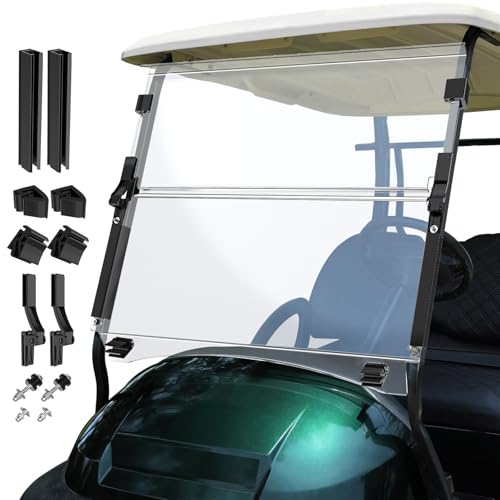 Upgraded Club Car Precedent Windshield,Golf Cart Windshield for Precedent/Tempo/Onward (2004-Up)– Heavy Duty Hinges, Foldable, Anti-UV & Impact Resistant, 5MM Thick PC Material, 37.6'W X 33.2'H