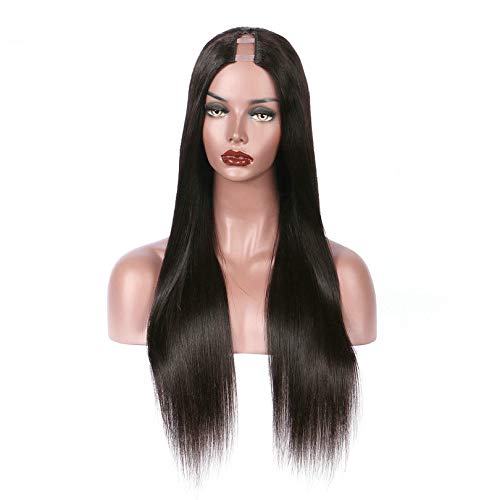 Long Silky Straight U Part Wigs Malaysian Virgin Human Hair Middle 1"x4" Upart None Lace Wigs for Black Women (24inch)