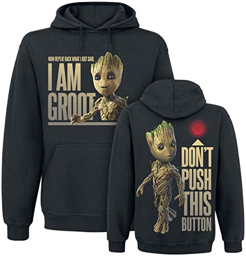 GUARDIANS OF THE GALAXY Guardianes De La Galaxia 2 - Groot - Button Hombre Sudadera con Capucha Negro L